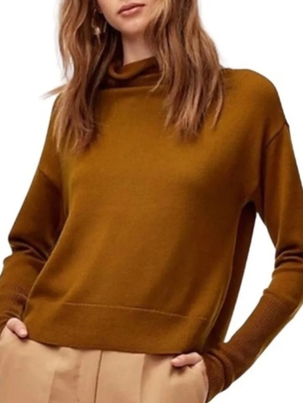 NWT ARITZIA Wilfred Cyprie Sweater Merino wool mockneck Rich Chestnut Small